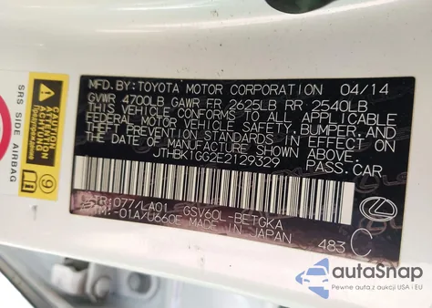 2014 Lexus Es 350 from USA, damaged, VIN JTHBK1GG2E2129329